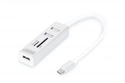Digitus DA-70243 :: USB 2.0 Type-C 3-port HUB + Cardreader, Aluminium