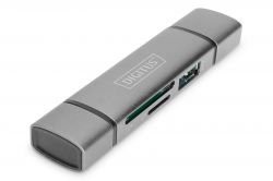 DIGITUS DA-70886 :: Комбиниран четец за карти, USB-C + USB 3.0, Micro/SD, сив 