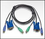 ATEN 2L-5002P/C :: KVM кабел, HD15 M + 2x PS2 M >> HD15 F + 2x PS2 M, Slim, 1.8 м