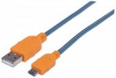 MANHATTAN 352727 :: Кабел USB 2.0 A - Micro-B, M/M, 1.8 м, оплетка, оранжев
