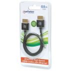 MANHATTAN 394406 :: Ultra-thin High Speed HDMI Cable with Ethernet, HEC, ARC, 3D, 4K, M/M, Shielded, Black, 0.5 m (1.5 ft.)