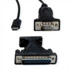 ROLINE 12.99.1162 :: VALUE конверторен кабел USB Type C към Serial, DB9/25, черен, 1.8 м
