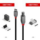 LINDY LNY-36942 :: 3 m USB 2.0 Type C to B Cable, Anthra Line