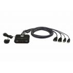 ATEN CS22HF :: 2-портов KVM превключвател, USB, HDMI, FullHD, с вградени кабели и Remote Port селектор